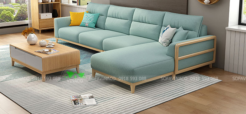 Ghế sofa góc đẹp hiện đại với khung gỗ lộ bên ngoài
